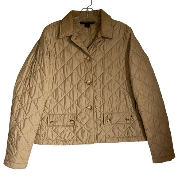 Ralph Lauren Black Label Quilted Jacket Women M Tan Button Up Preppy Old Money - Picture 1 of 13